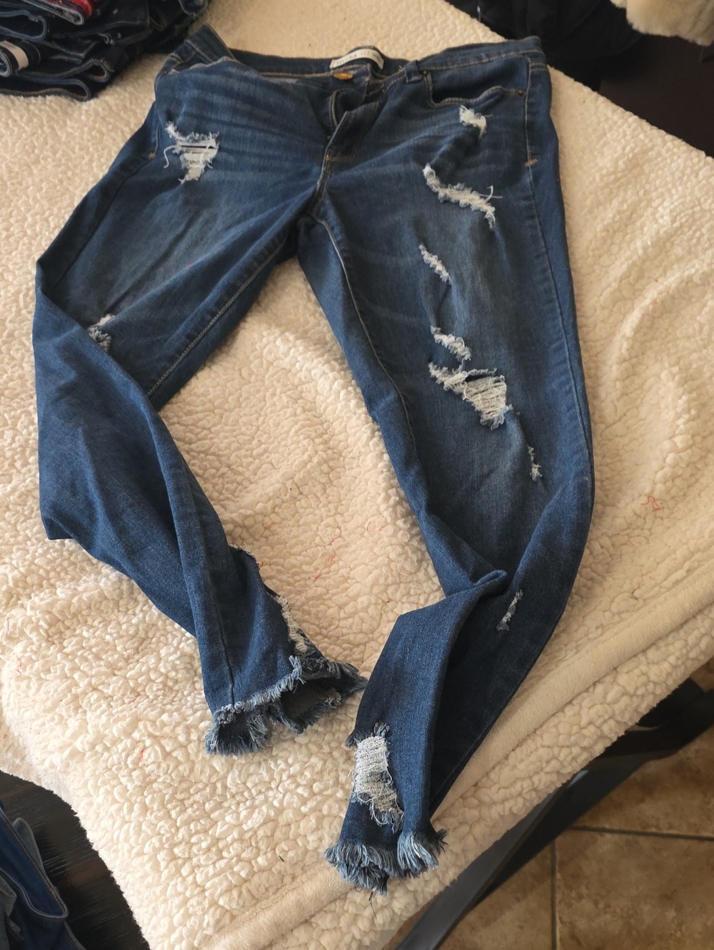 Mudd Distressed Dark Blue Skinny Jeans with Frayed Hem